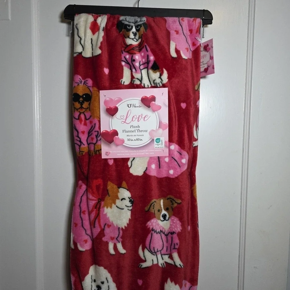 Love Valentine Dogs Plush Flannel Throw‎ Blanket 50